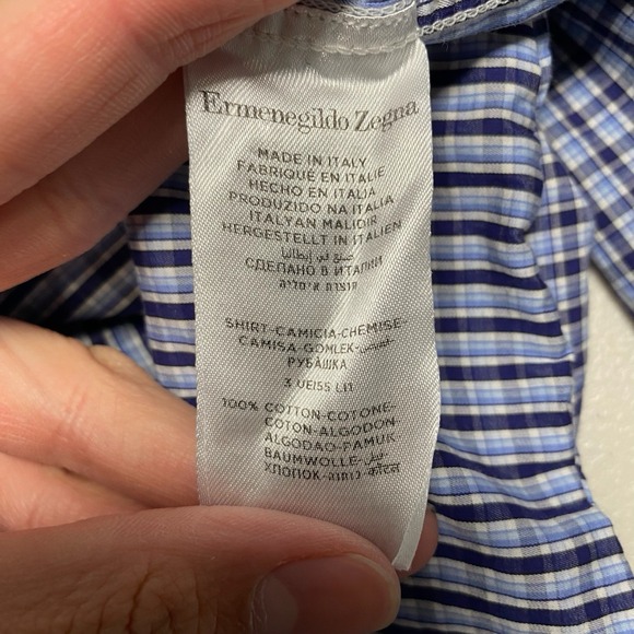 Ermenegildo Zegna Shirt XXL Mens L/S Button Up Blue Plaid READ - Picture 8 of 11